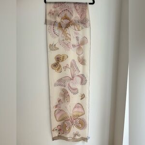 Salvatore Ferragamo Beige and Pink Butterfly Scarf